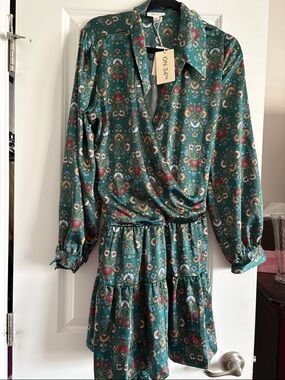 ON 3/4TH Green Floral Wrap Dress